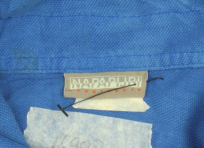 Napapijri Men’s Blue Cotton Polo Shirt Size L Embroidered Flag Logo