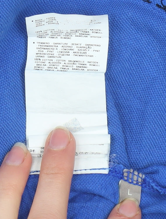 Napapijri Men’s Blue Cotton Polo Shirt Size L Embroidered Flag Logo