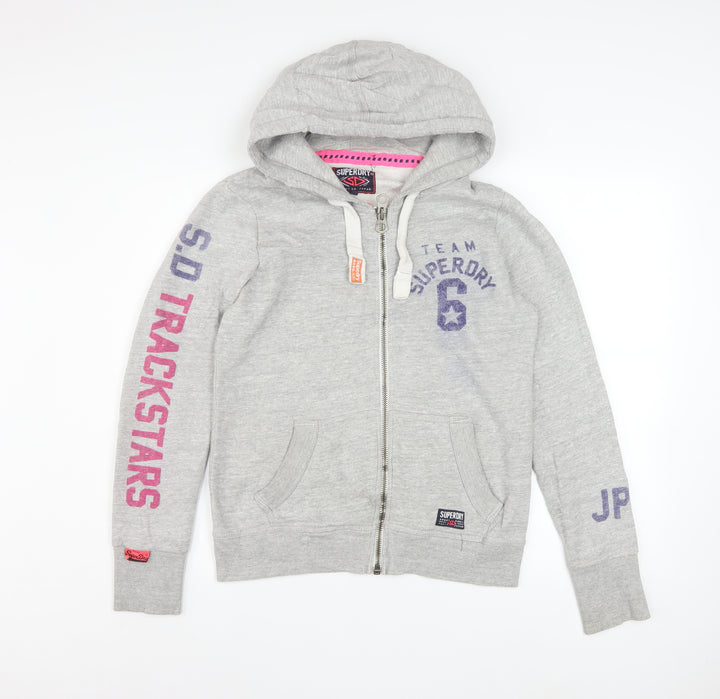 Superdry Women's Grey Full Zip Hoodie M Cotton Blend Trackstyle