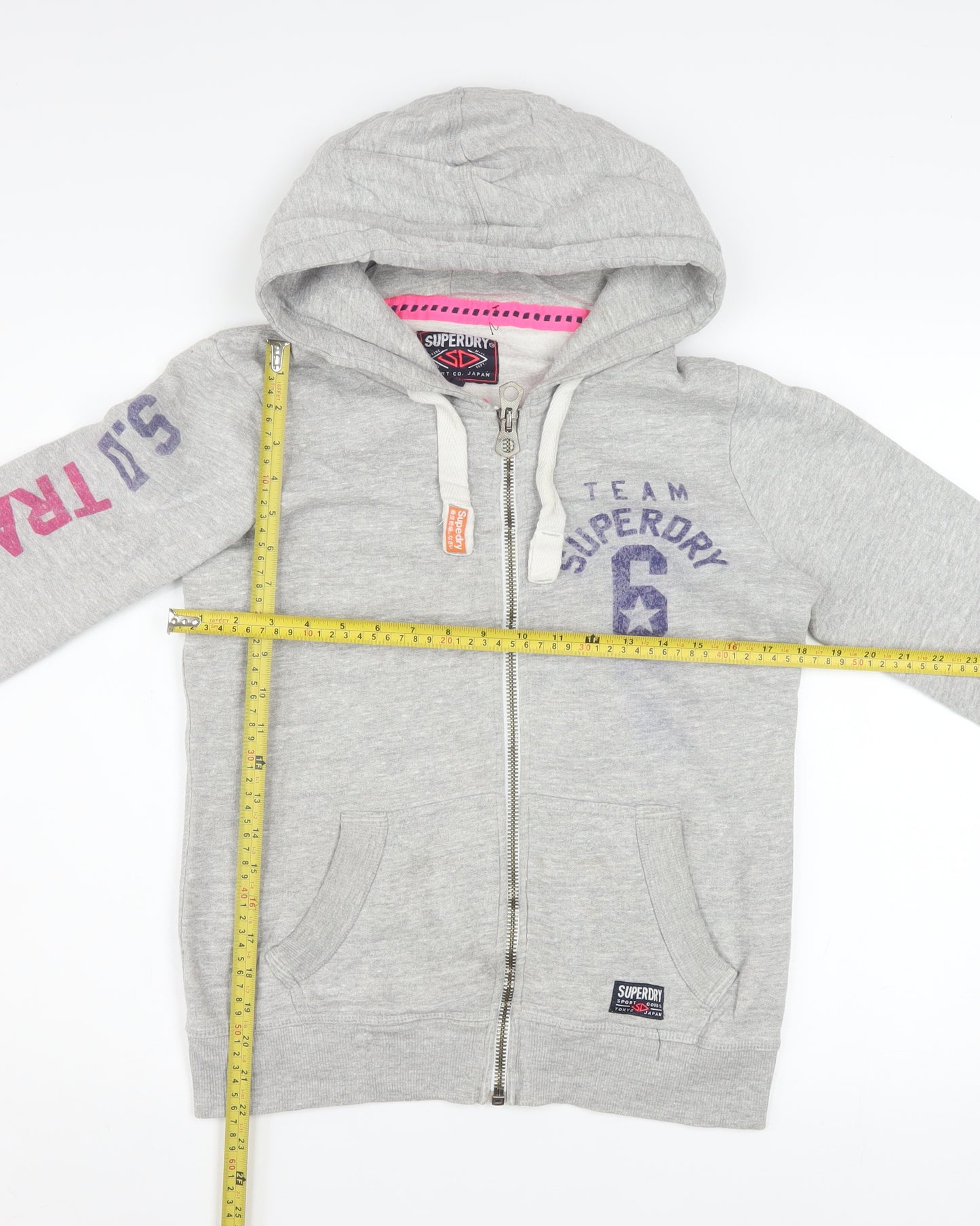 Superdry Women's Grey Full Zip Hoodie M Cotton Blend Trackstyle