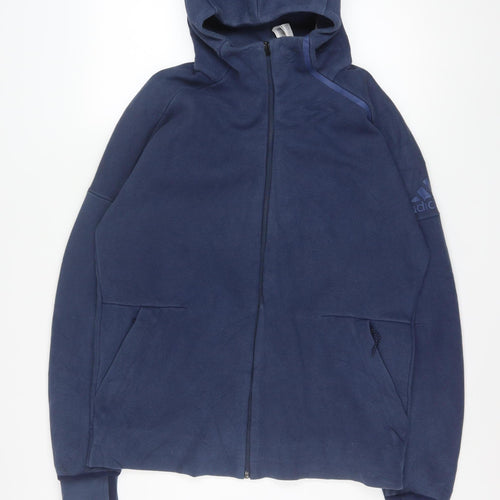 Adidas Men Blue Full Zip Fleece Hoodie L Sportswear
