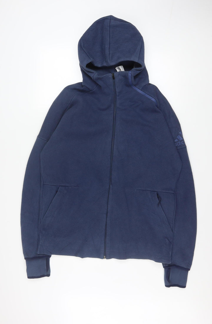 Adidas Men Blue Full Zip Fleece Hoodie L Sportswear