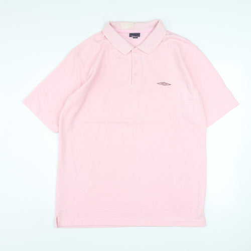 Umbro Men’s Pink Short Sleeve Polo Shirt Size L Polyester Cotton