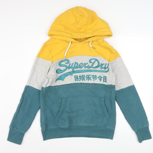 Superdry Womens Yellow Teal Grey Pullover Hoodie Size 12