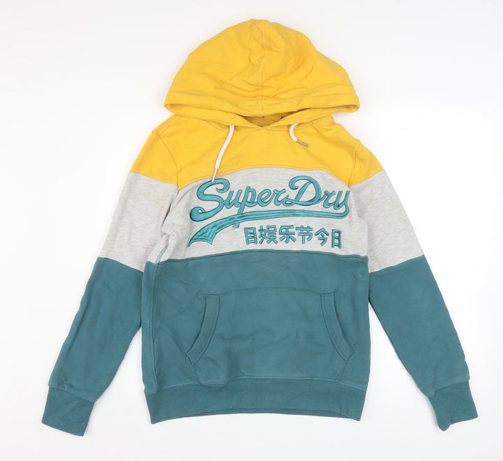 Superdry Womens Yellow Teal Grey Pullover Hoodie Size 12
