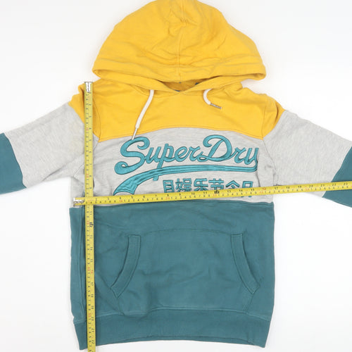 Superdry Womens Yellow Teal Grey Pullover Hoodie Size 12