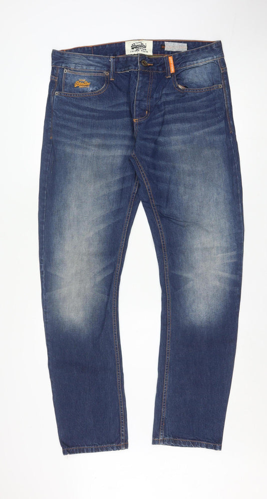 Superdry Men's Blue 34x32 Copperfill Regular Straight Denim Jeans