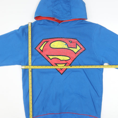 Superman Men’s Blue Pullover Hoodie Size S Graphic Logo Fleece