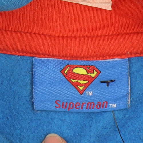 Superman Men’s Blue Pullover Hoodie Size S Graphic Logo Fleece
