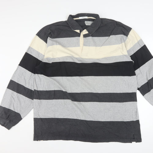 Marks and Spencer Men's Grey Striped Collared XL Rugby Sweatshirt