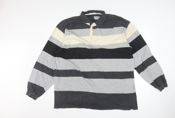 Marks and Spencer Men's Grey Striped Collared XL Rugby Sweatshirt