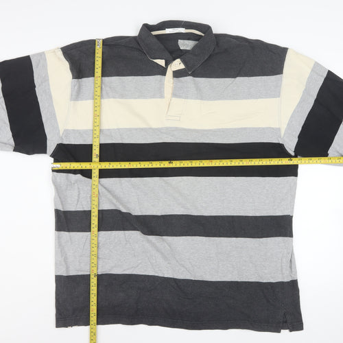 Marks and Spencer Men's Grey Striped Collared XL Rugby Sweatshirt