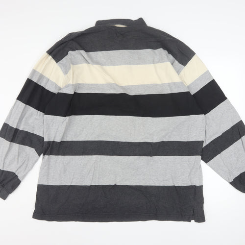 Marks and Spencer Men's Grey Striped Collared XL Rugby Sweatshirt