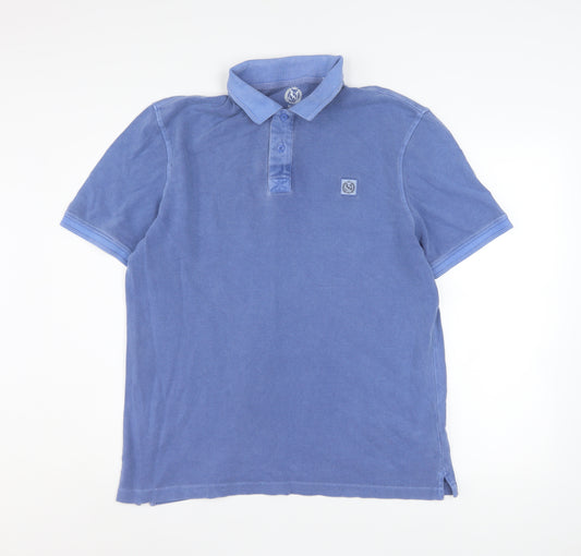 Marks and Spencer Men's Blue Cotton Polo Shirt Size L