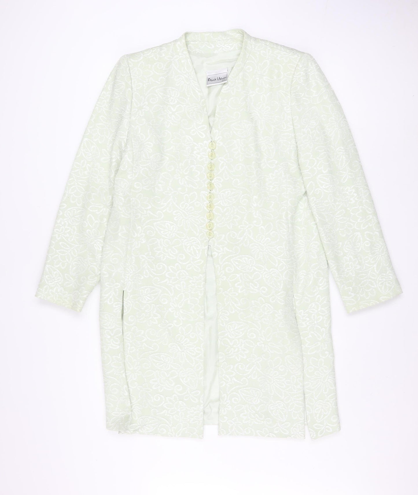 Frank Usher Women’s Ivory Floral Long Coat UK 16 Lined Elegant