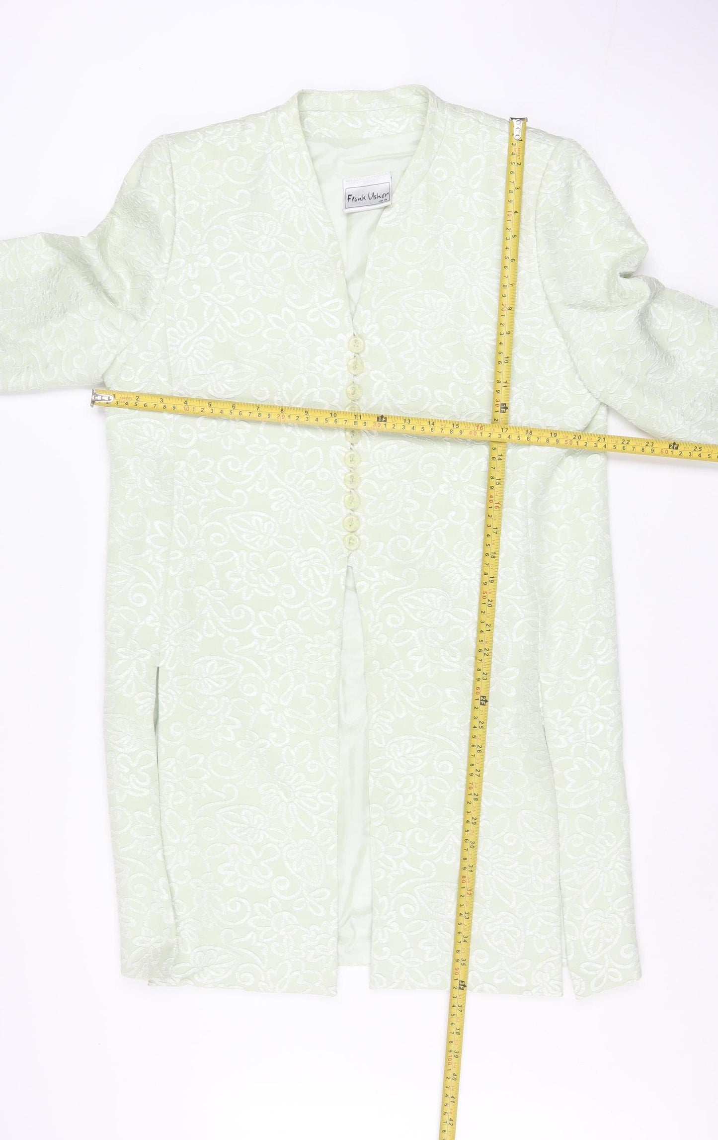Frank Usher Women’s Ivory Floral Long Coat UK 16 Lined Elegant