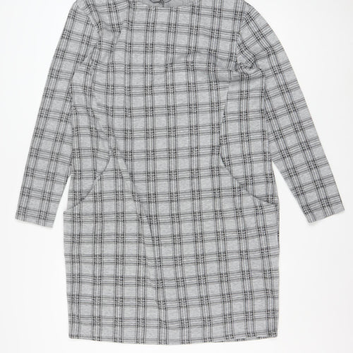 Principles Women Grey Check Shift Dress Size 18 Long Sleeve Knitwear