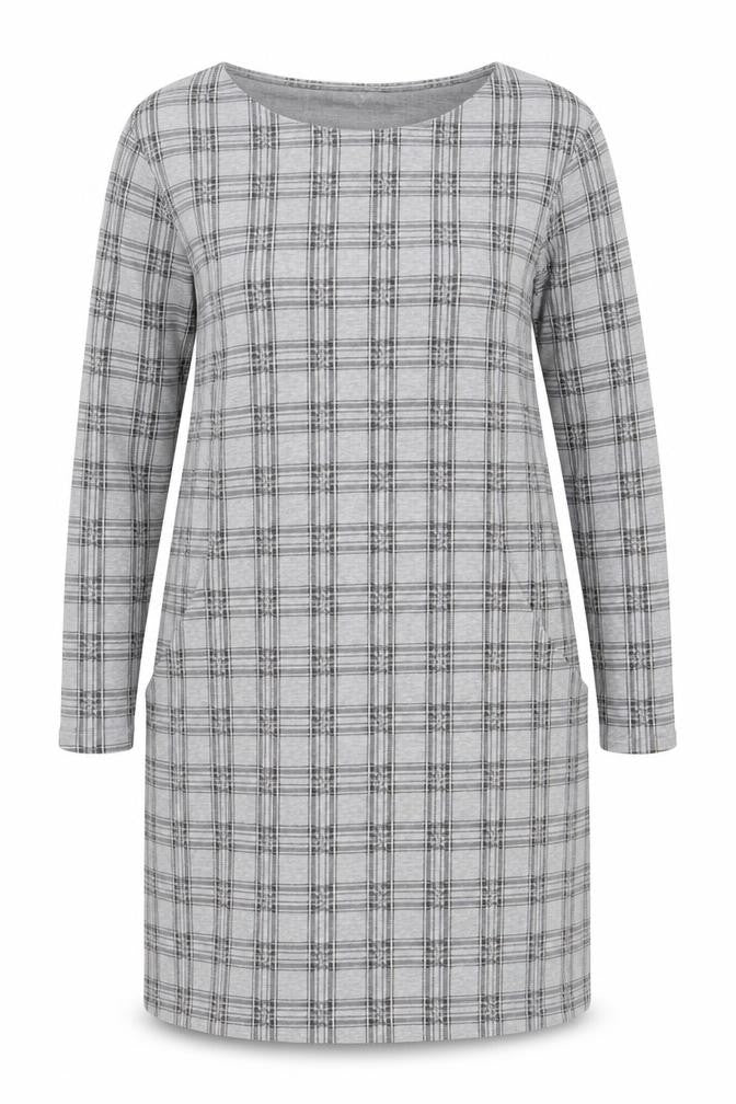Principles Women Grey Check Shift Dress Size 18 Long Sleeve Knitwear