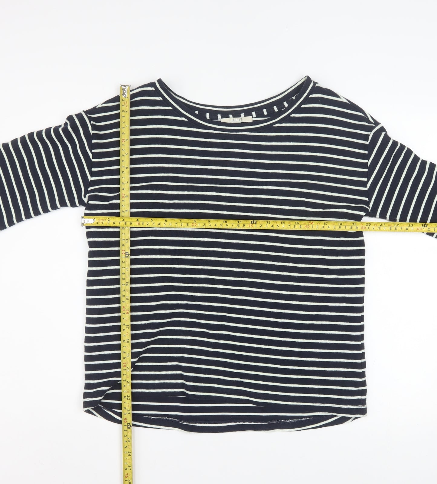 Esprit Women Navy Striped Pullover Sweatshirt Size M Long Sleeve Cotton Blend