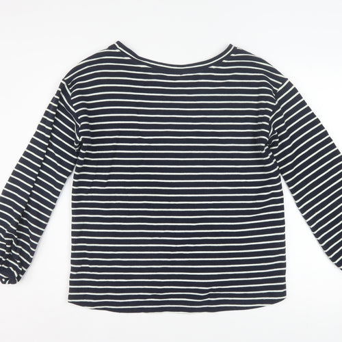 Esprit Women Navy Striped Pullover Sweatshirt Size M Long Sleeve Cotton Blend