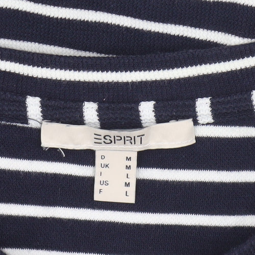 Esprit Women Navy Striped Pullover Sweatshirt Size M Long Sleeve Cotton Blend