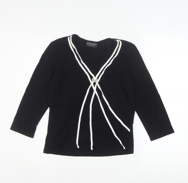 Principles Petite Women's Black V-Neck Wrap Blouse Size 12