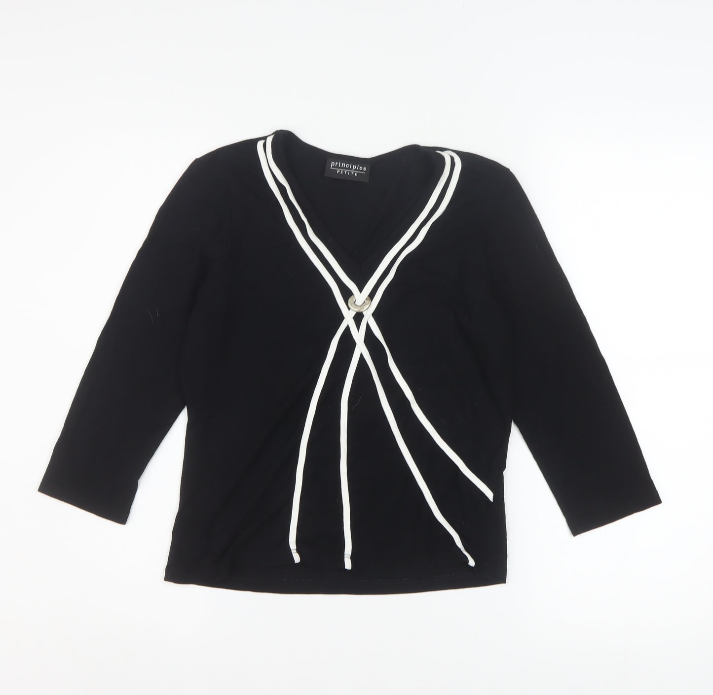Principles Petite Women's Black V-Neck Wrap Blouse Size 12