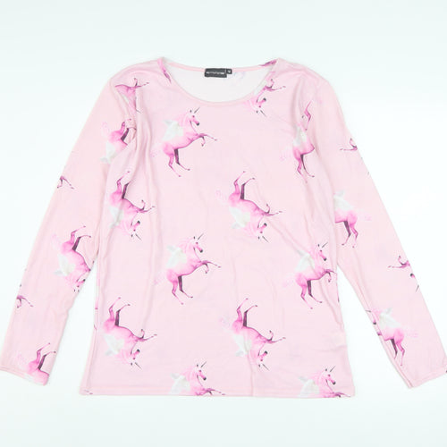 PrettyLittleThing Women’s Pink Unicorn Print Long Sleeve T-Shirt Size M
