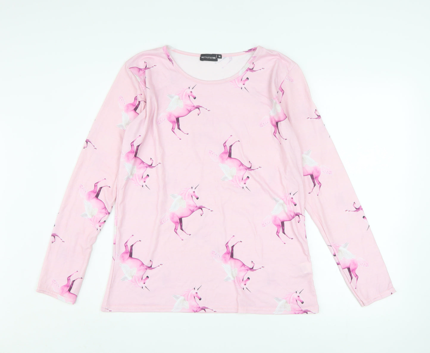 PrettyLittleThing Women’s Pink Unicorn Print Long Sleeve T-Shirt Size M