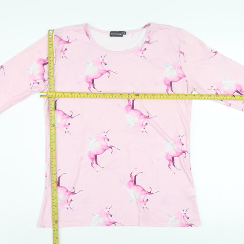 PrettyLittleThing Women’s Pink Unicorn Print Long Sleeve T-Shirt Size M