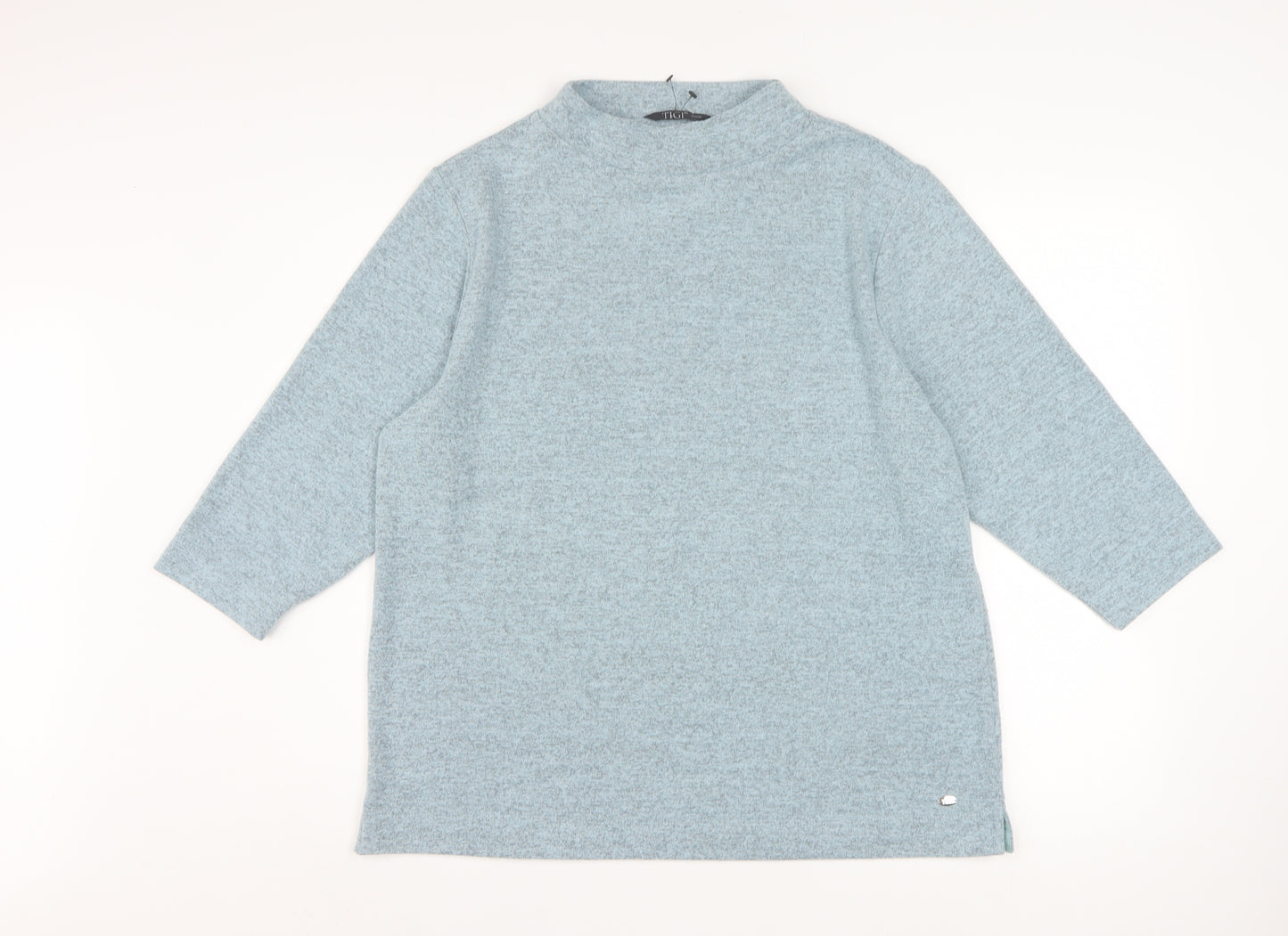 Tigi Women Blue Size 18 Mock Neck 3/4 Sleeve Knit Blouse