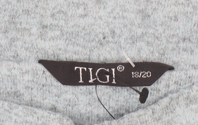 Tigi Women Blue Size 18 Mock Neck 3/4 Sleeve Knit Blouse