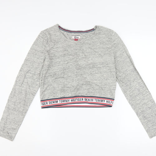 Tommy Hilfiger Women Grey Cropped Long Sleeve Cotton T-Shirt M