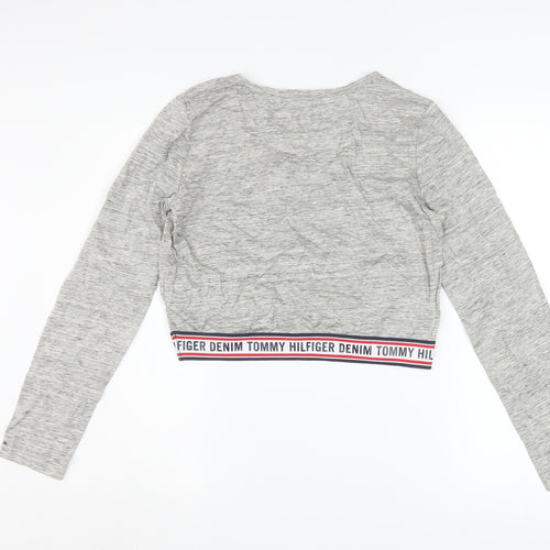 Tommy Hilfiger Women Grey Cropped Long Sleeve Cotton T-Shirt M