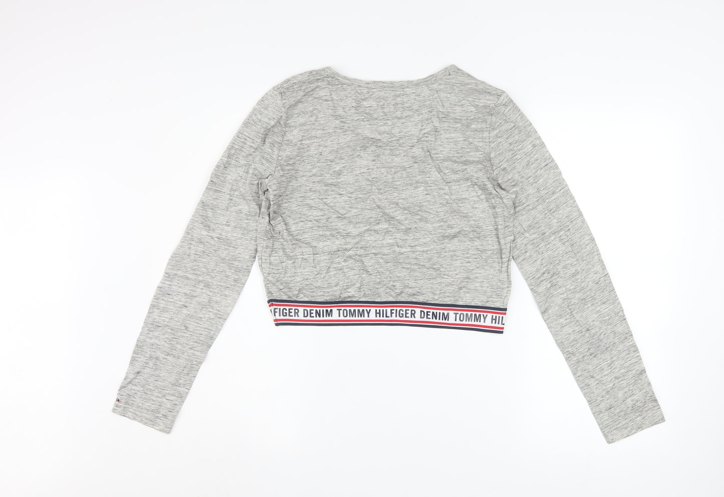 Tommy Hilfiger Women Grey Cropped Long Sleeve Cotton T-Shirt M