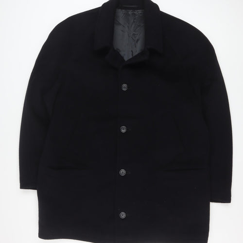 DiCaprio Men's Black Wool Blend 44R Mid-Length Overcoat