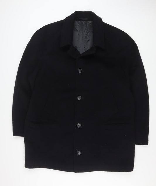 DiCaprio Men's Black Wool Blend 44R Mid-Length Overcoat