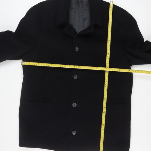 DiCaprio Men's Black Wool Blend 44R Mid-Length Overcoat