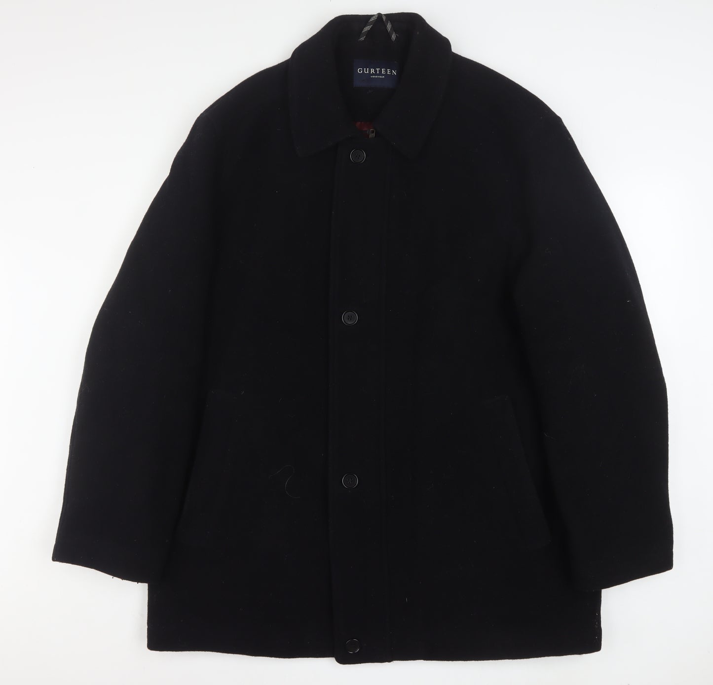 Gurteen Mens Black Wool Overcoat Size 46 Classic Mid-Length Jacket
