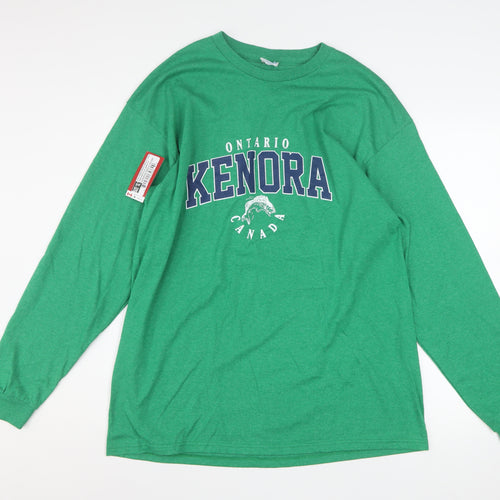 Men’s Green Ontario Kenora Canada Long Sleeve Cotton Blend T-Shirt XL