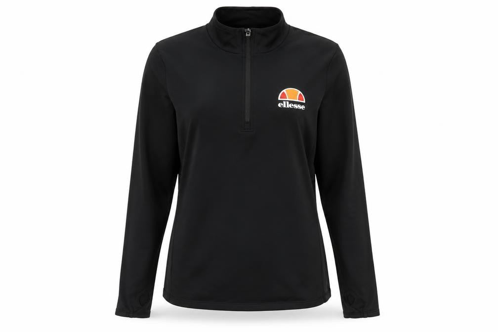 Front view of Ellesse Women's Black 1/2 Zip Long Sleeve Pullover Sweatshirt, size 12