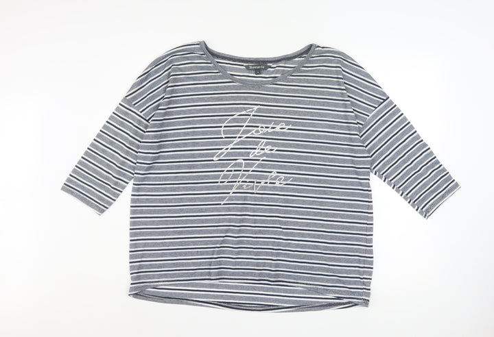 Bonmarché Women’s Blue Striped 3/4 Sleeve Relaxed T-Shirt Size 18