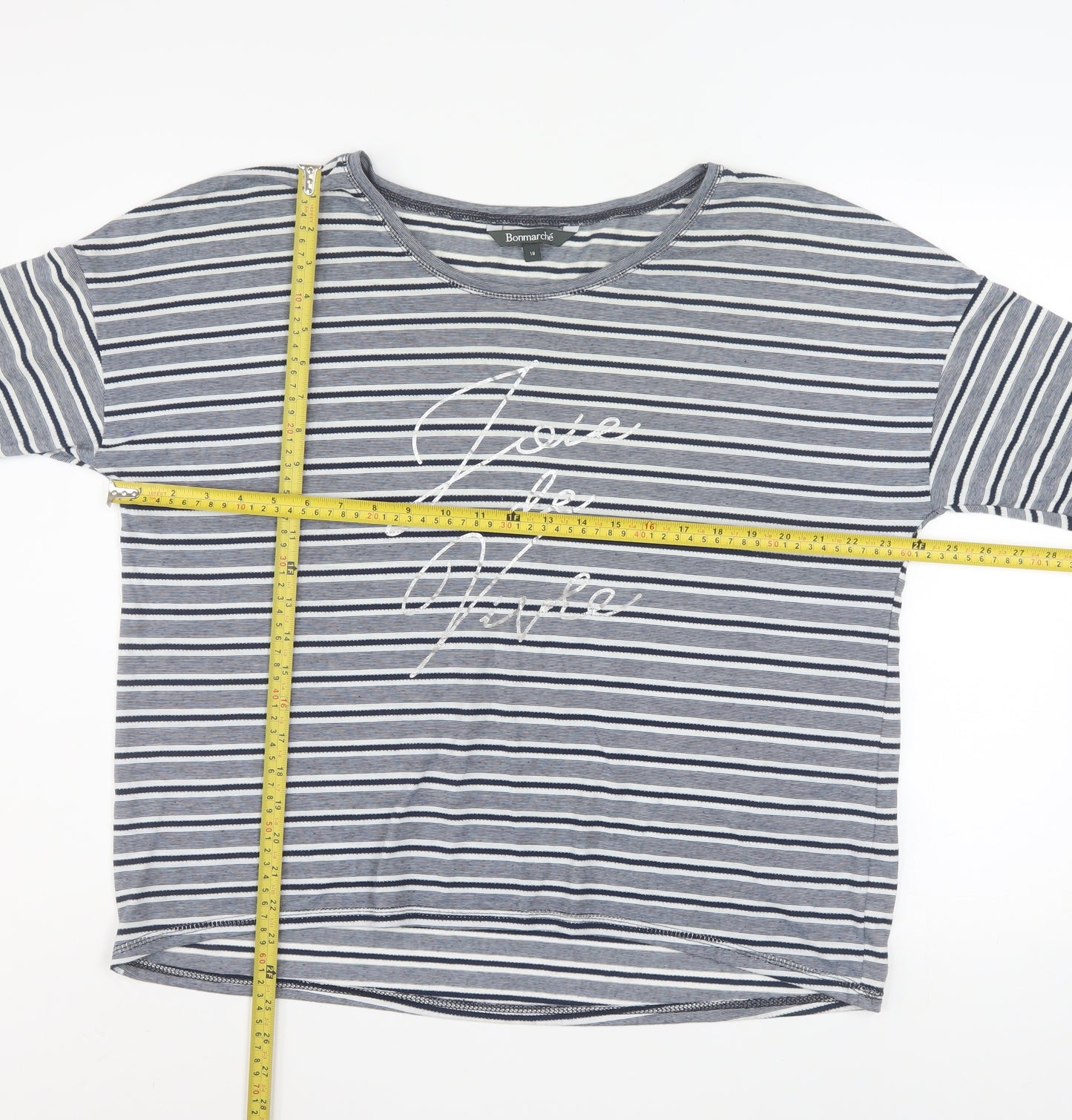 Bonmarché Women’s Blue Striped 3/4 Sleeve Relaxed T-Shirt Size 18