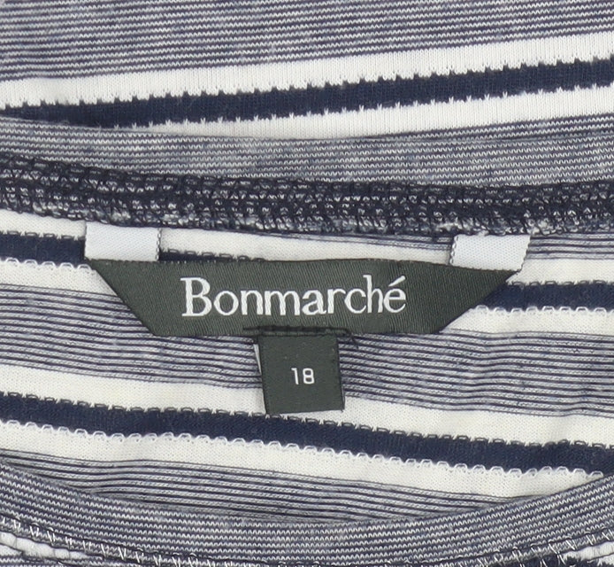 Bonmarché Women’s Blue Striped 3/4 Sleeve Relaxed T-Shirt Size 18
