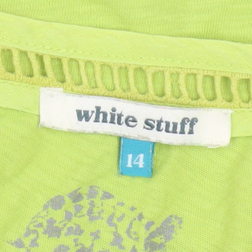 White Stuff Women’s Green Cotton Scoop Neck T-Shirt Size 14