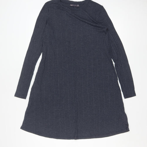 Marks and Spencer Women Grey Size 10 A-Line Long Sleeve Knit Dress