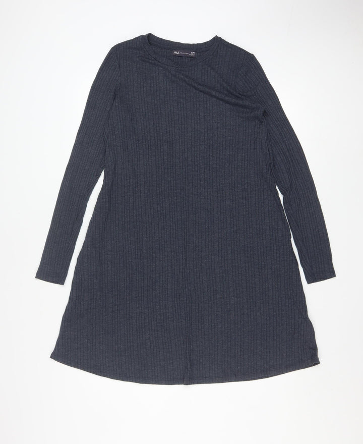 Marks and Spencer Women Grey Size 10 A-Line Long Sleeve Knit Dress