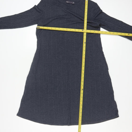 Marks and Spencer Women Grey Size 10 A-Line Long Sleeve Knit Dress