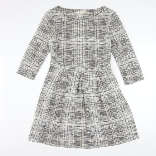 Max Studio Women's Grey Check Fit & Flare Knee Length Dress Medium