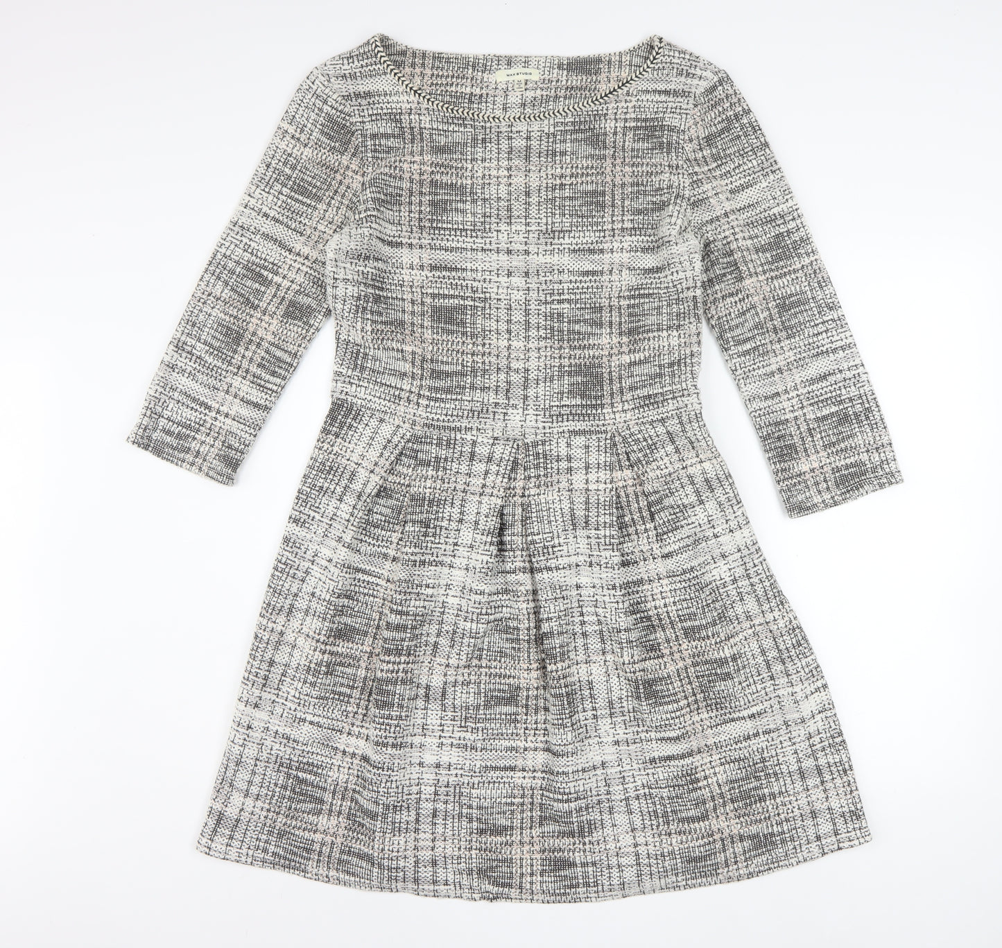 Max Studio Women's Grey Check Fit & Flare Knee Length Dress Medium